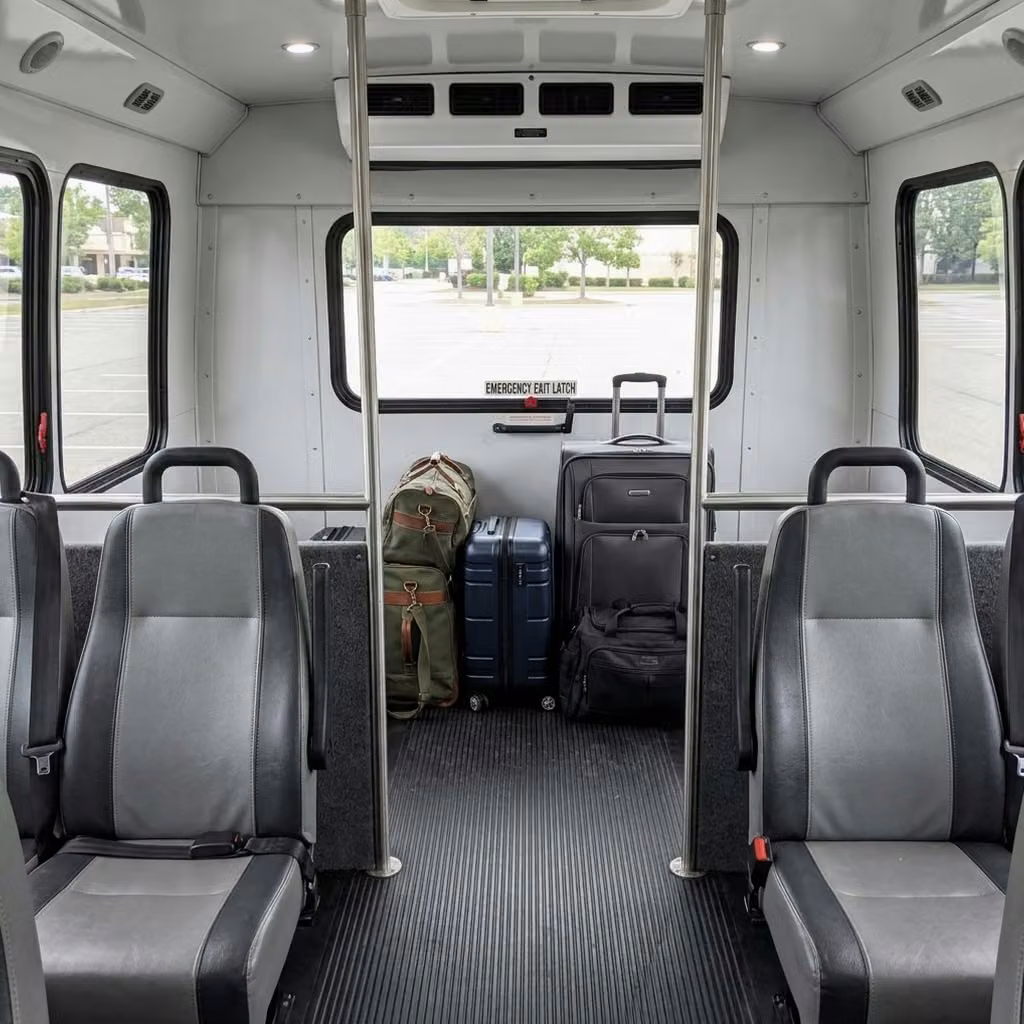 fort wayne 28 passenger minibus luggage area