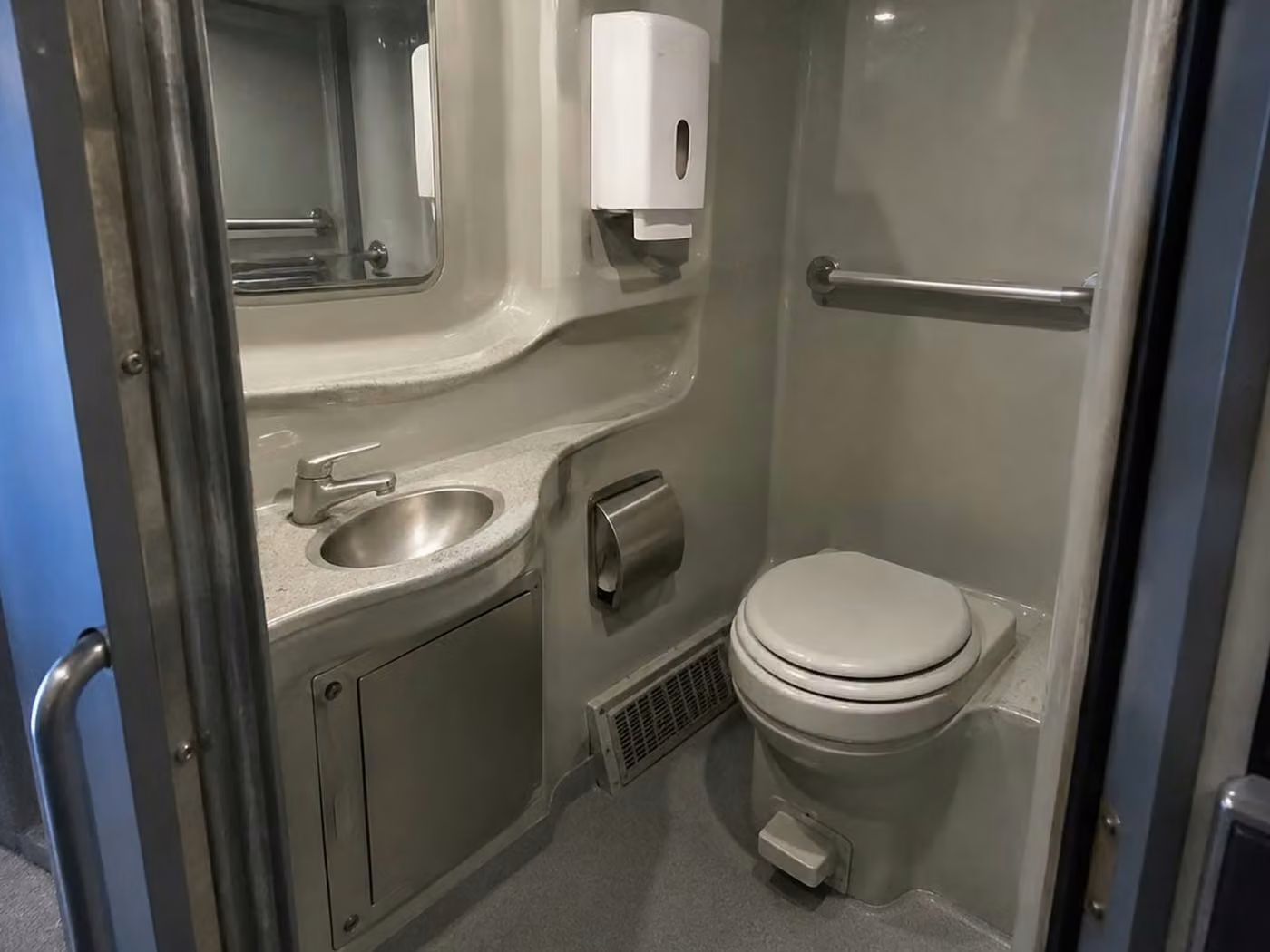 fort wayne 56 passenger charter bus onboard restroom