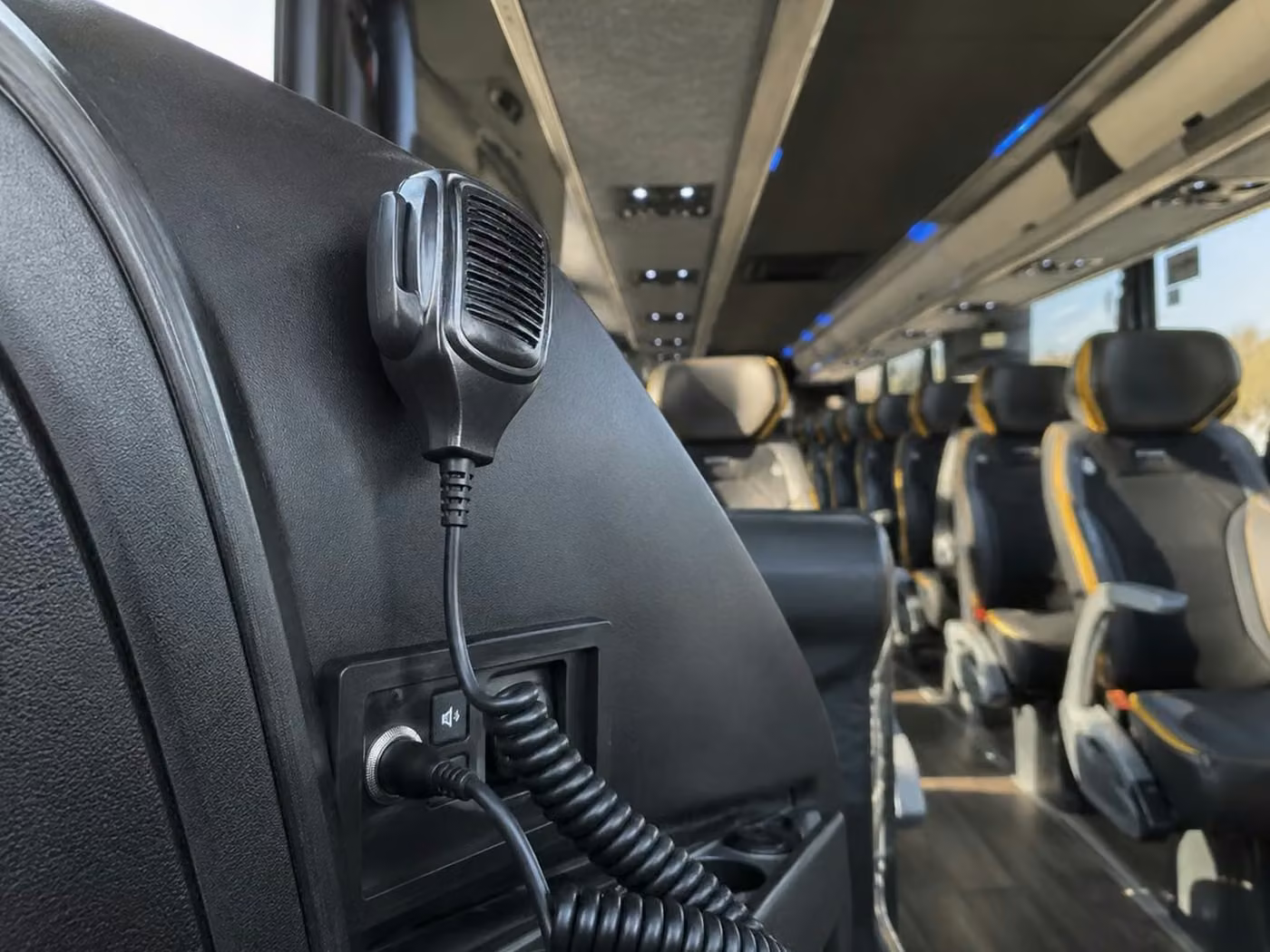 fort wayne 56 passenger charter bus pa system