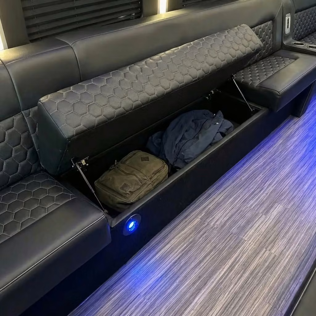 fort wayne party bus under seat storage